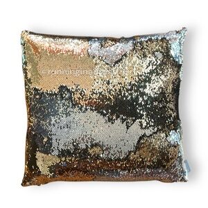 New Aviva Stanoff Mermaid Down Throw Pillow In Sequined Gold & Silver 20 x 20